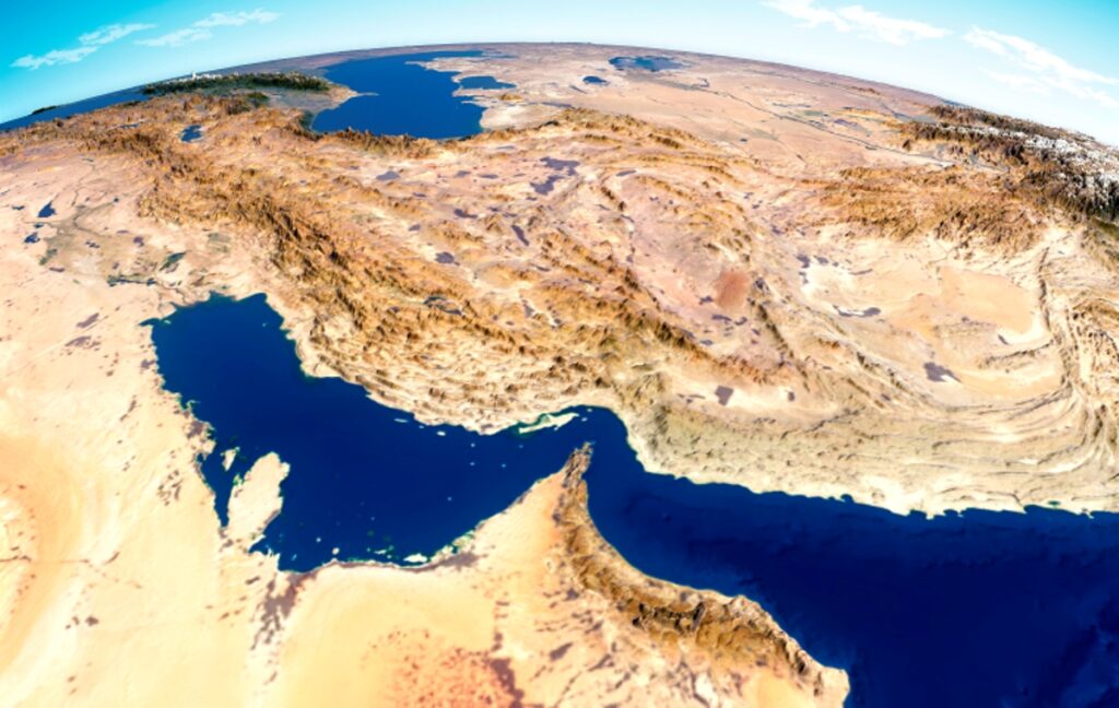 Satellitenbild der Straße von Hormus. (© imago images/Depositphotos)