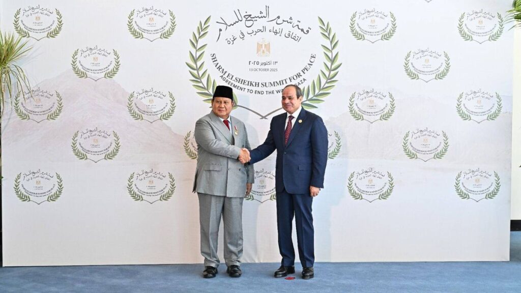 Indonesiens Präsident Subianto mit seinem ägyptischen Amtskollgen el-Sisi auf dem Gipfel in Sharm el-Sheikh