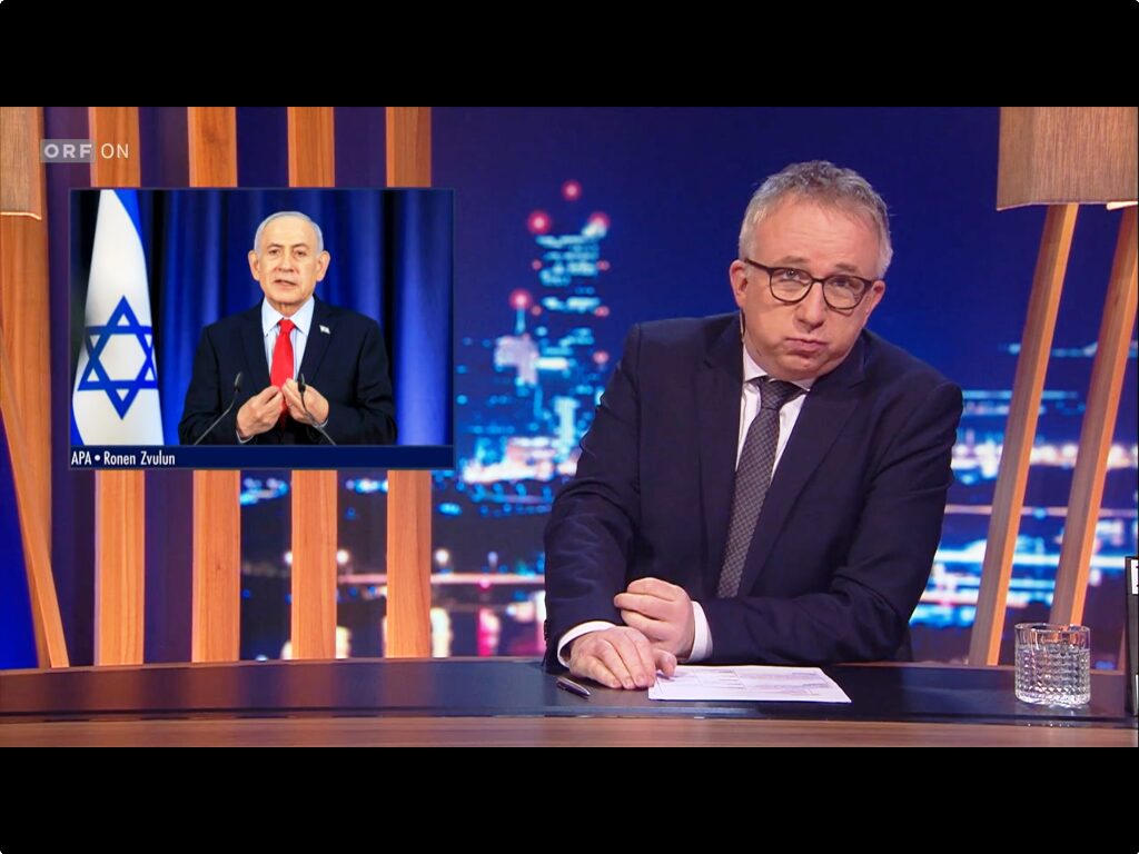 In der ORF-Sendung »Gute Nacht Österreich« wurden israelfeindliche Verschwörungsfantasien verbreitet. (Quelle: Screenshot/ORF)