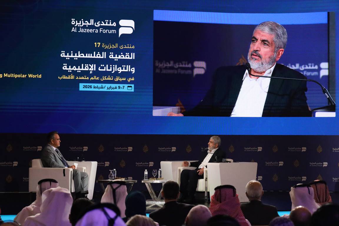 Hamas-Führer Khaled Mashal, hier auf einer Konferenz von Al Jazeera im vergangenen Februar in Doha. (© imago images/Anadolu Agency)