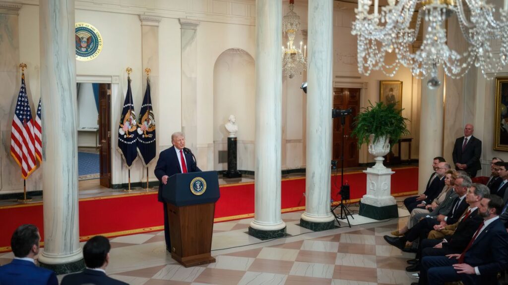 US-Präsident Donald Trump bei einer Ansprache im Weißen Haus