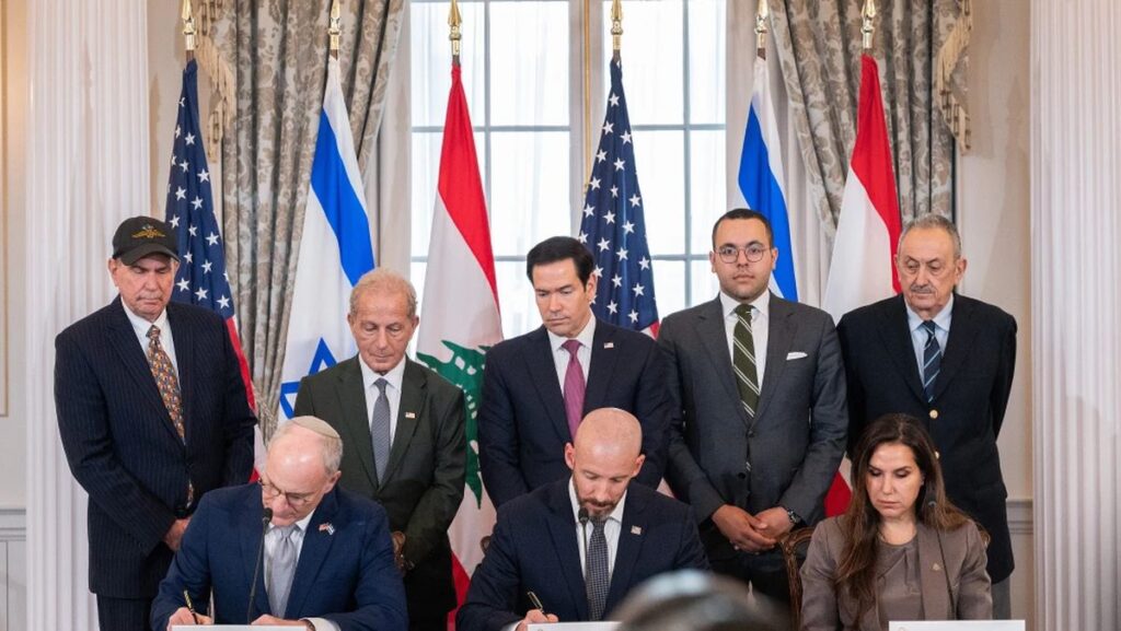 Unterzeichnung des trilateralen Abkommens zwischen den USA, Israel und dem Libanon in Washington