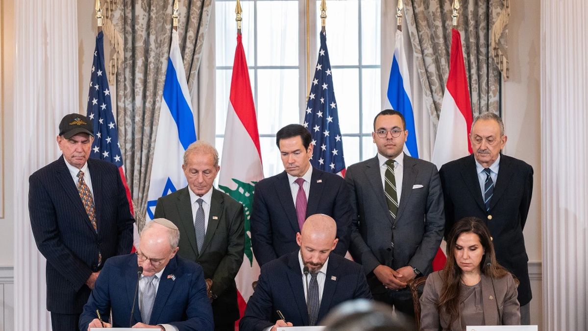 Unterzeichnung des trilateralen Abkommens zwischen den USA, Israel und dem Libanon in Washington