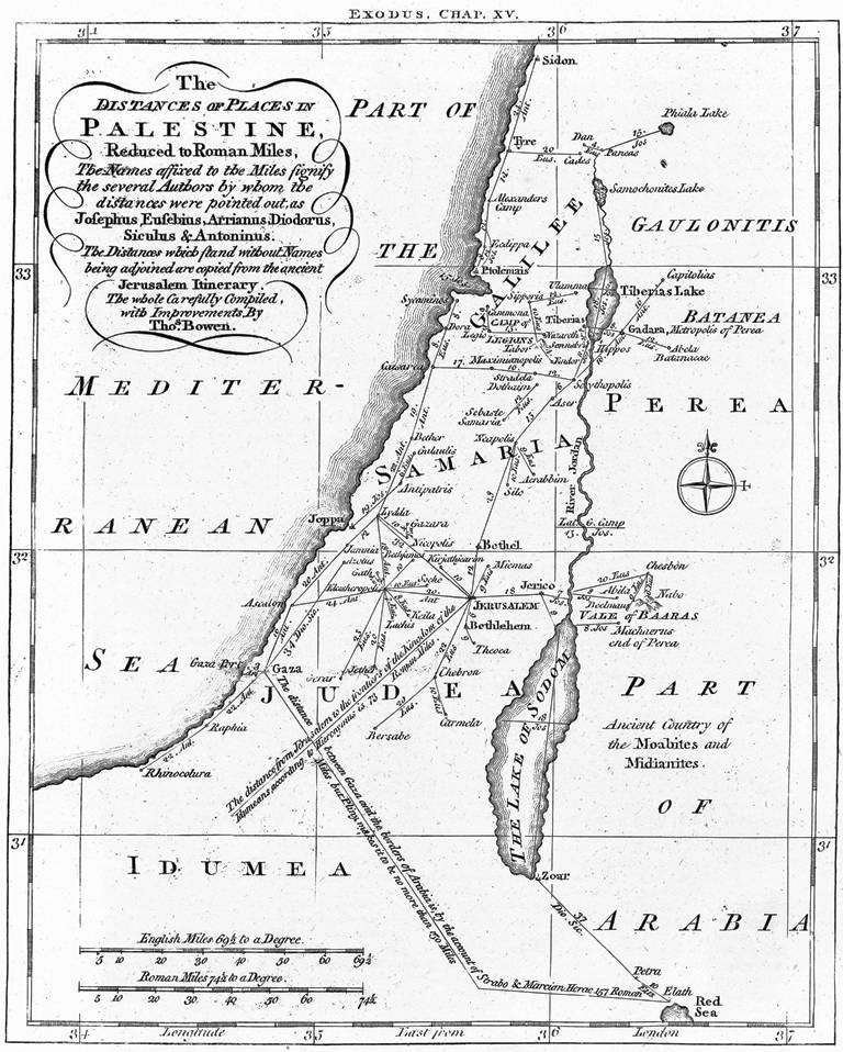 Karte (ca. 1830) des biblischen »Palästina«, auf der Judäa und Samaria zu finden sind, aber kein »Westjordanland«. (© imago images/World History Archive)