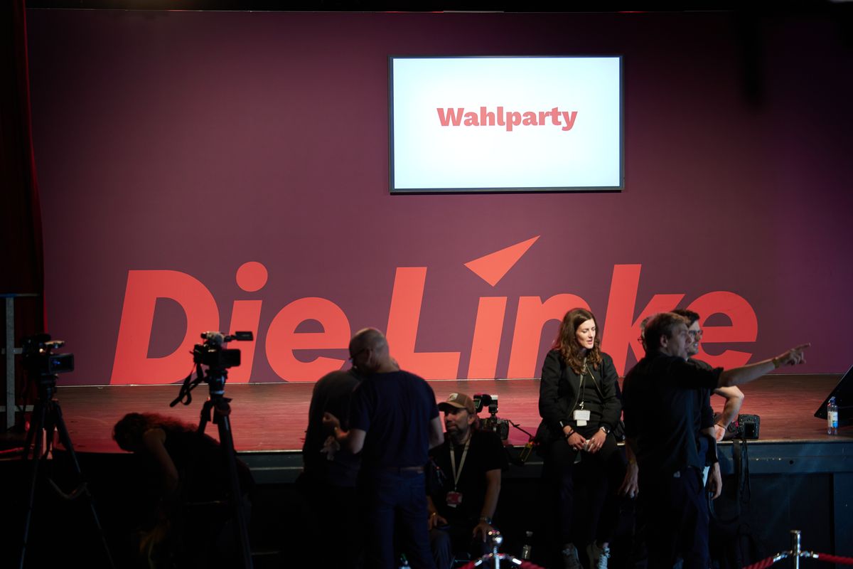 Vor der Wahlparty der Linken am Sonntagabend in Berlin